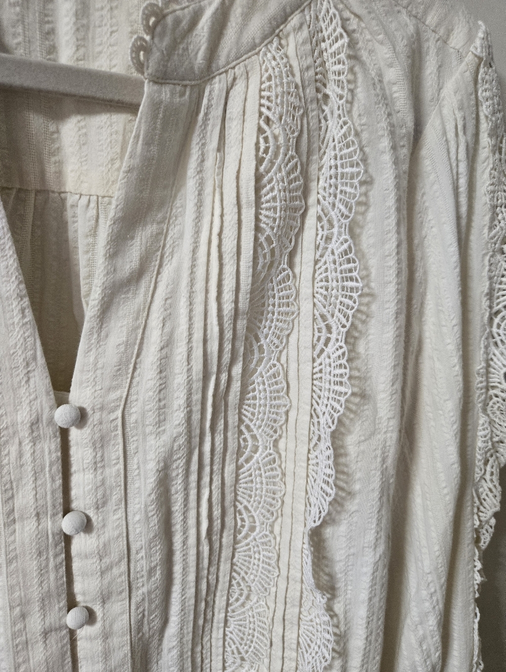 Chico's Cream Lace-Trim Button Front Peasant Blouse - Picture 3 of 7